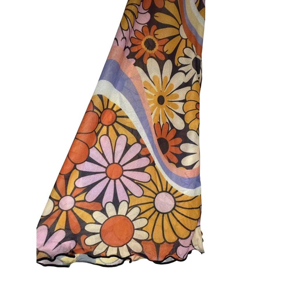 70s Sheer Bell Sleeve Top Floral psychedelic Unbranded Boho Dopamine M/L - Picture 3 of 6